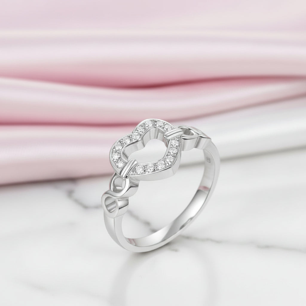 14k White Gold Heart Promise Ring 0.1ct Natural Diamond-Black Diamonds New York
