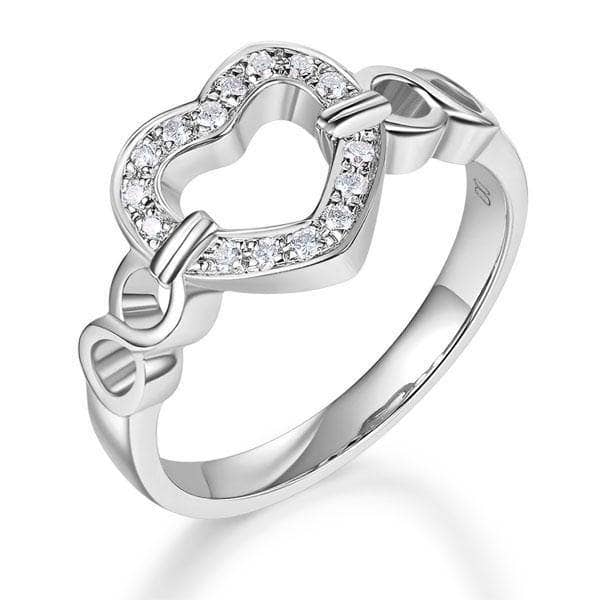 14K White Gold Heart Promise Ring 0.1ct Natural Diamond-Black Diamonds New York