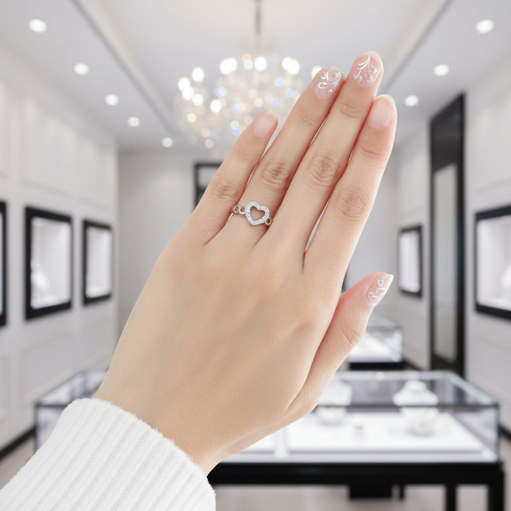 14k White Gold Heart Promise Ring 0.1ct Natural Diamond-Black Diamonds New York