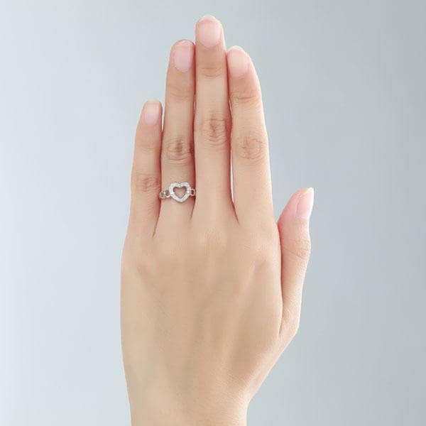 14K White Gold Heart Promise Ring 0.1ct Natural Diamond-Black Diamonds New York
