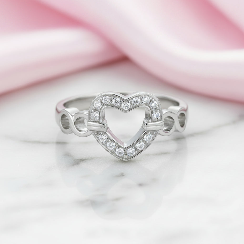 14k White Gold Heart Promise Ring 0.1ct Natural Diamond-Black Diamonds New York