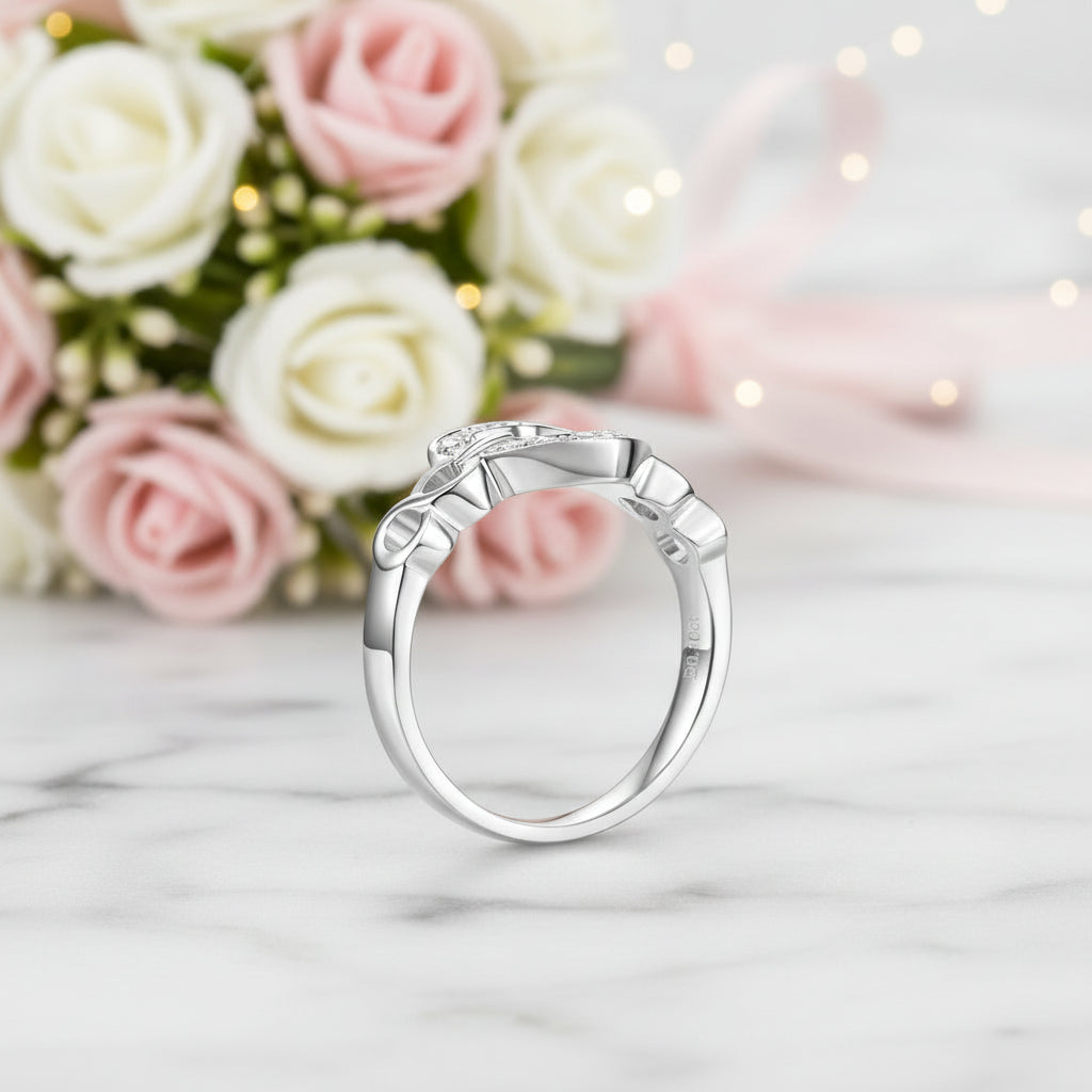 14k White Gold Heart Promise Ring 0.1ct Natural Diamond-Black Diamonds New York