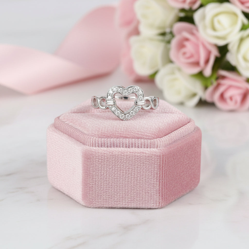 14k White Gold Heart Promise Ring 0.1ct Natural Diamond-Black Diamonds New York