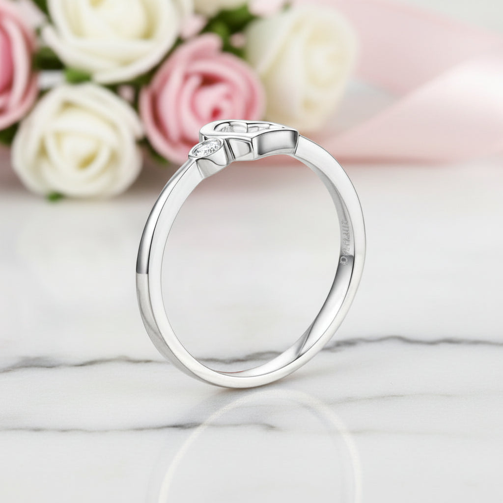 14K White Gold 0.02ct Natural Diamond Option Heart Ring-Black Diamonds New York