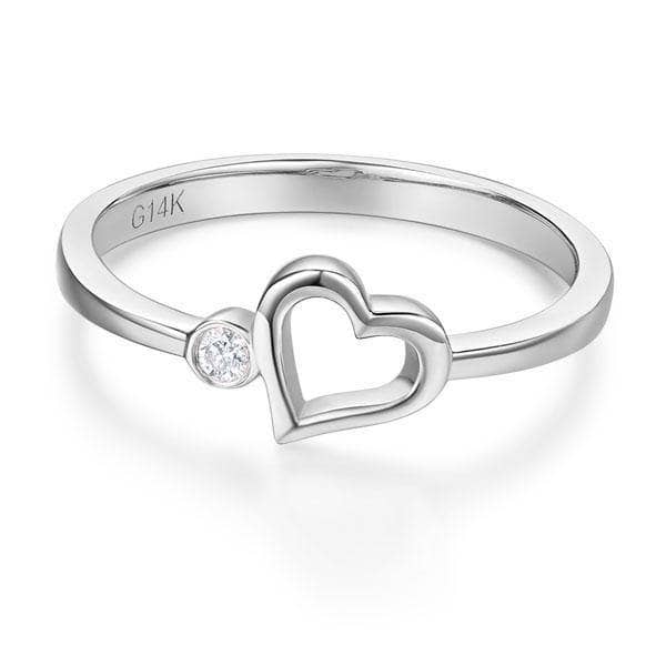 14K White Gold Heart Ring 0.02ct Natural Diamond-Black Diamonds New York