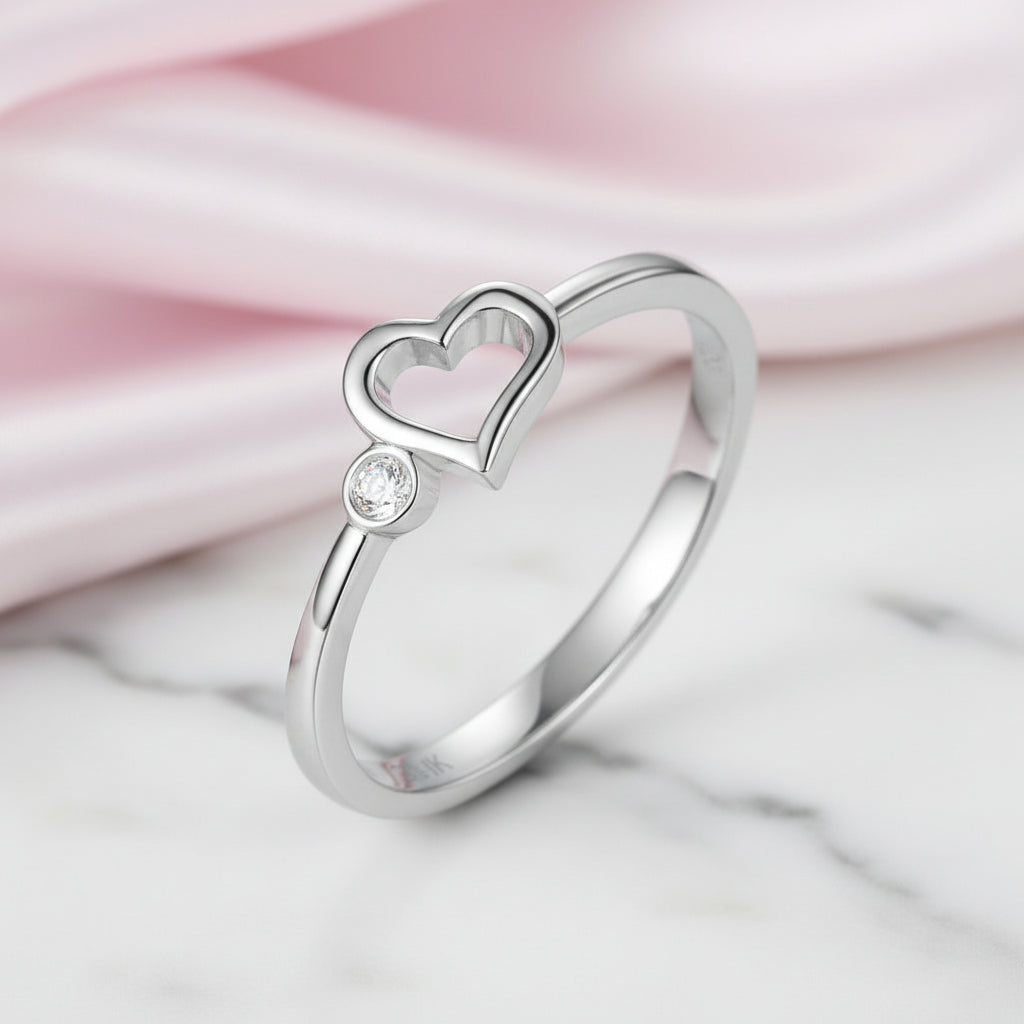 14K White Gold 0.02ct Natural Diamond Option Heart Ring-Black Diamonds New York
