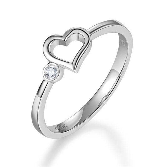14K White Gold Heart Ring 0.02ct Natural Diamond