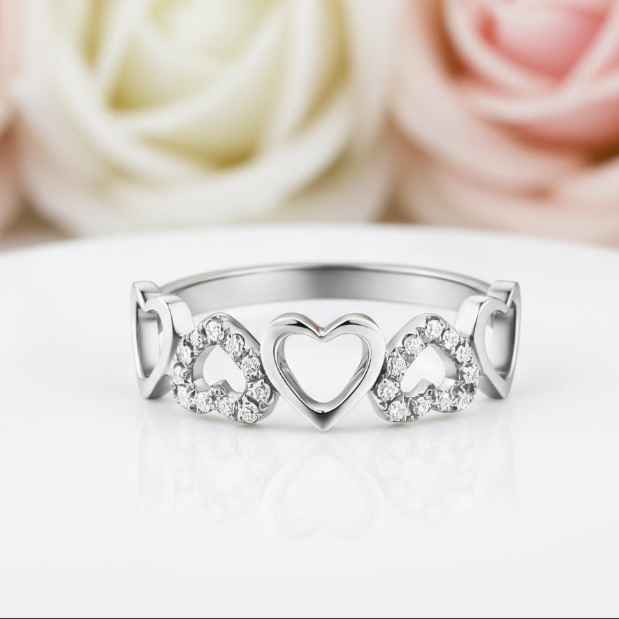 14k White Gold Heart Ring 0.12ct Natural Diamond-Black Diamonds New York