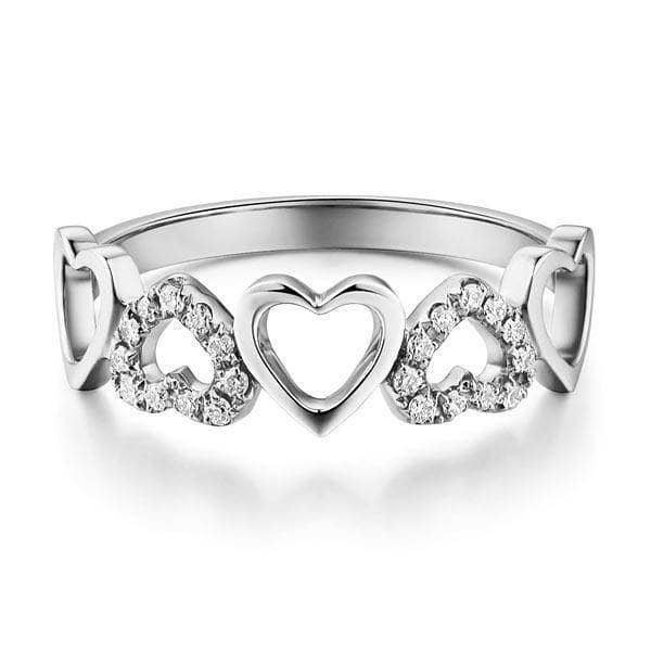 14K White Gold Heart Ring 0.12ct Natural Diamonds-Black Diamonds New York
