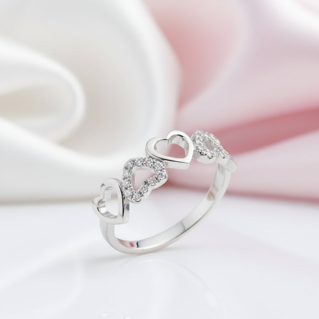 14k White Gold Heart Ring 0.12ct Natural Diamond Option-Black Diamonds New York