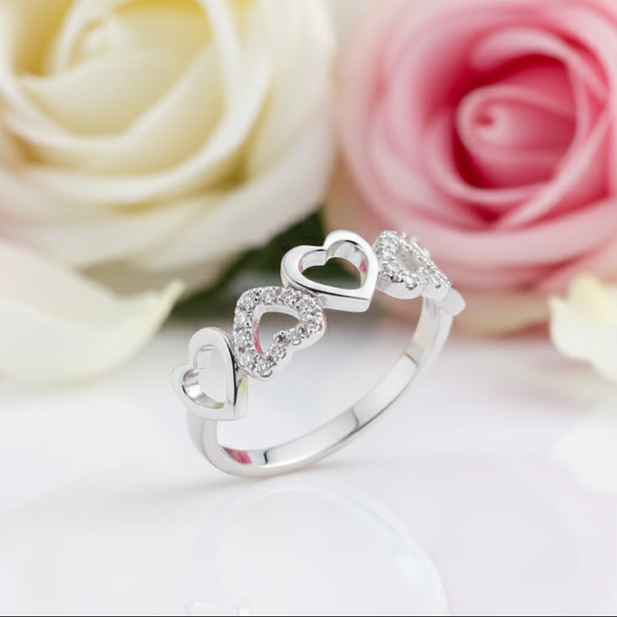 14k White Gold Heart Ring 0.12ct Natural Diamond-Black Diamonds New York