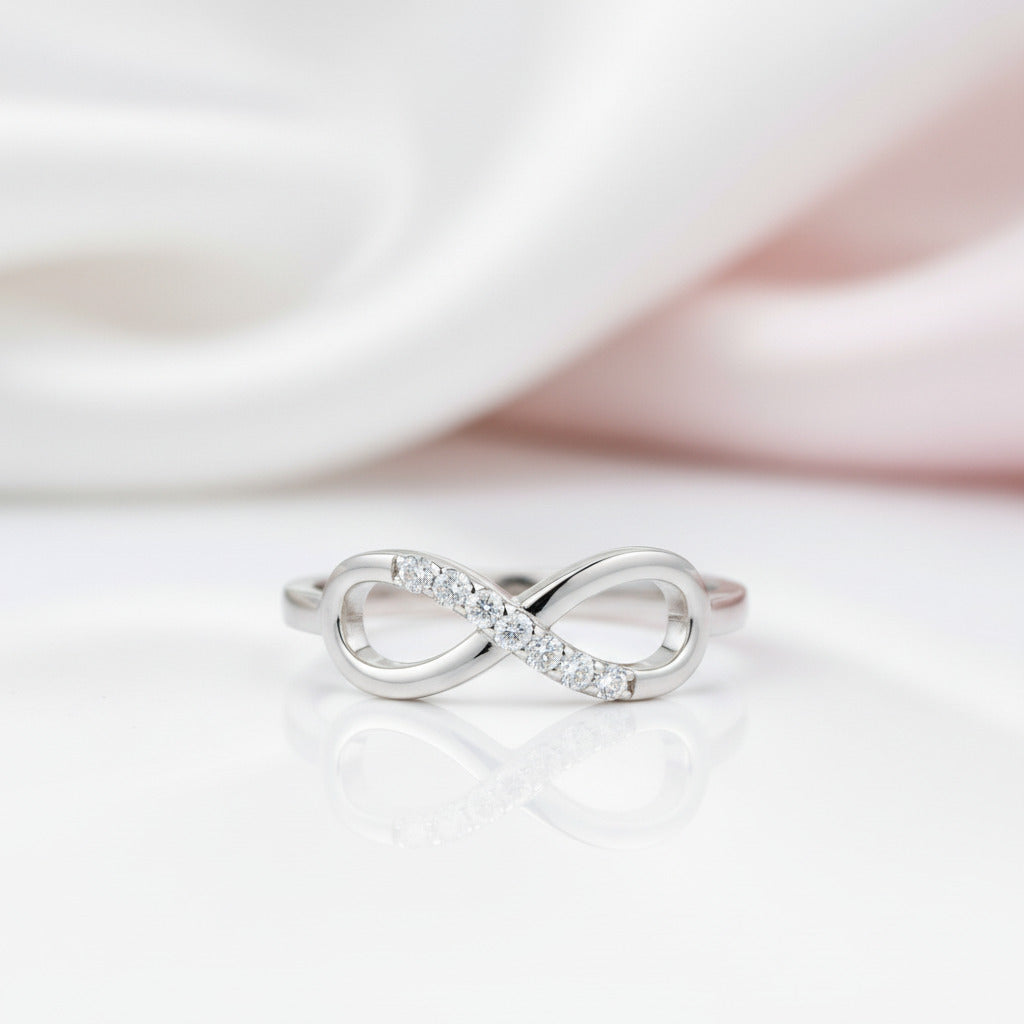 14K White Gold Infinity Ring 0.08ct Diamond Option-Black Diamonds New York