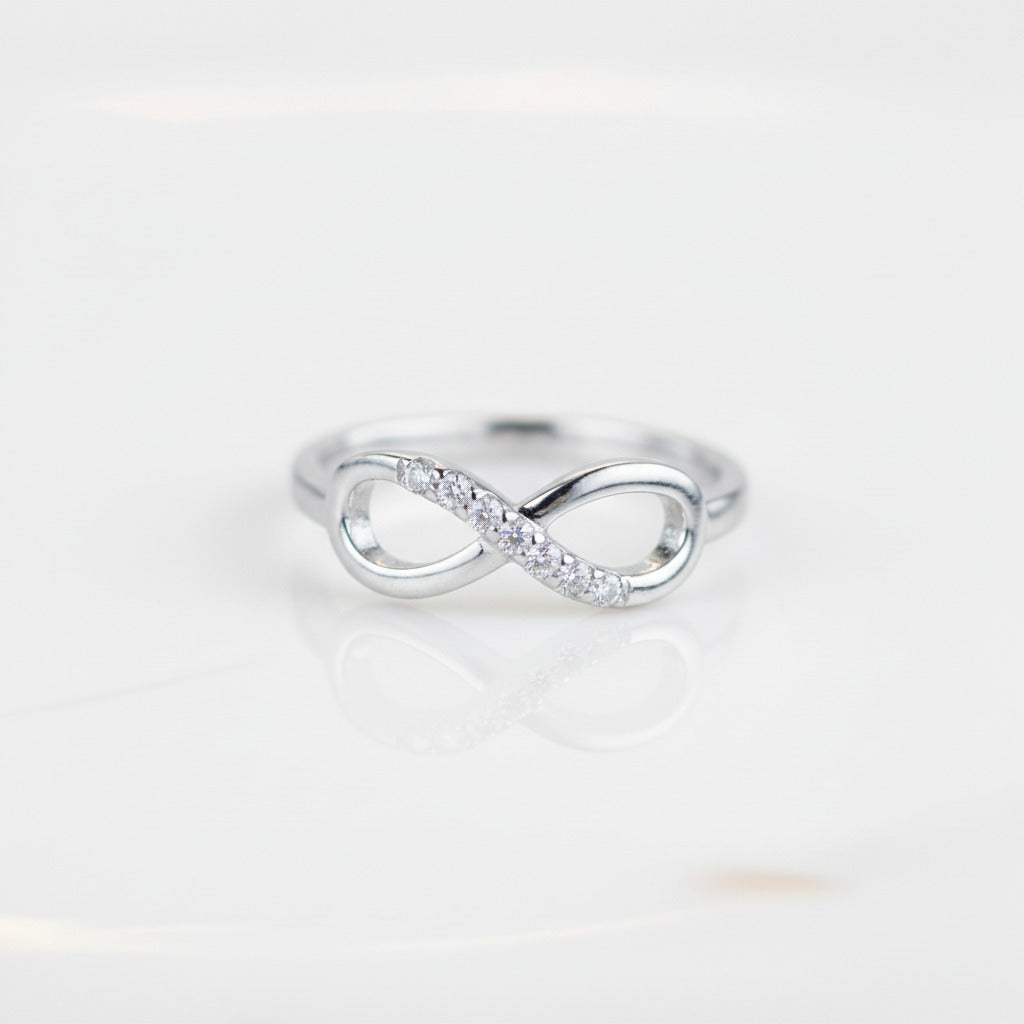 14K White Gold Infinity Ring 0.08ct Diamond Option-Black Diamonds New York