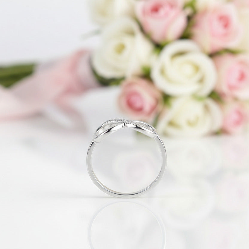 14K White Gold Infinity Ring 0.08ct Diamond Option-Black Diamonds New York