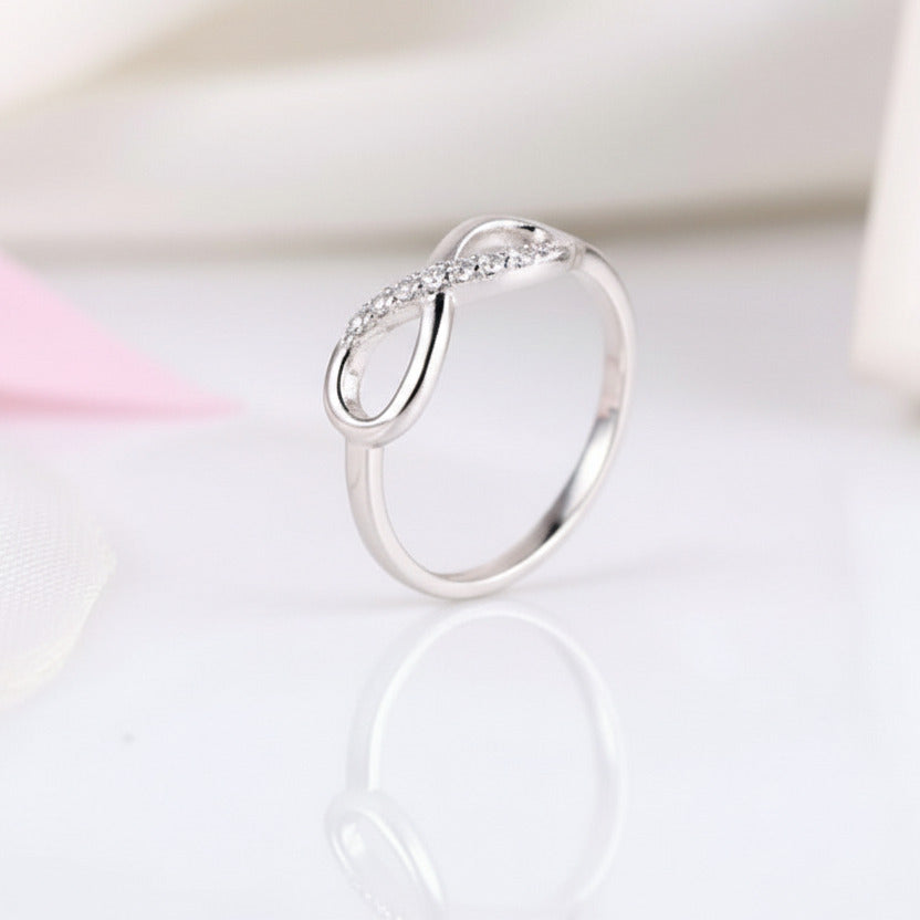 14K White Gold Infinity Ring 0.08ct Diamond Option-Black Diamonds New York