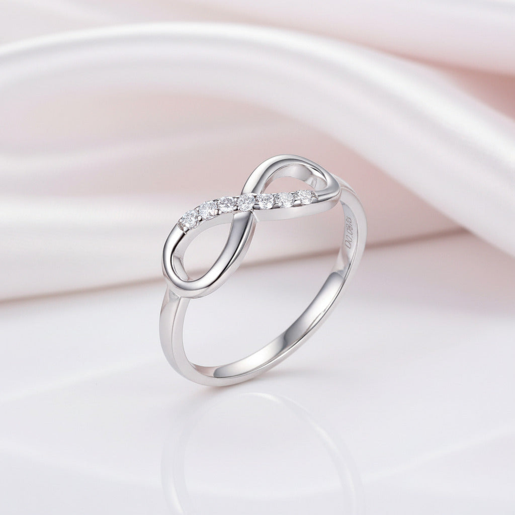 14K White Gold Infinity Ring 0.08ct Diamond Option-Black Diamonds New York