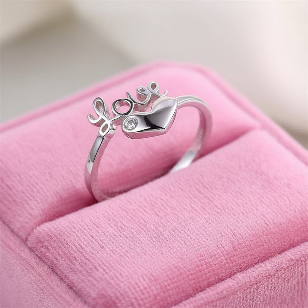 14k White Gold Love Heart Ring 0.01ct Natural Diamond-Black Diamonds New York