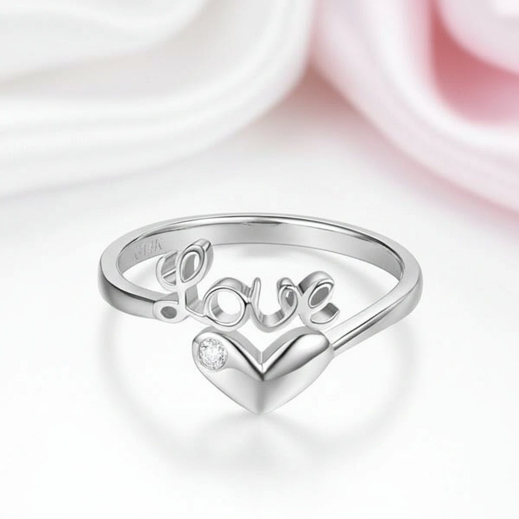 14k White Gold Love Heart Ring 0.01ct Natural Diamond-Black Diamonds New York