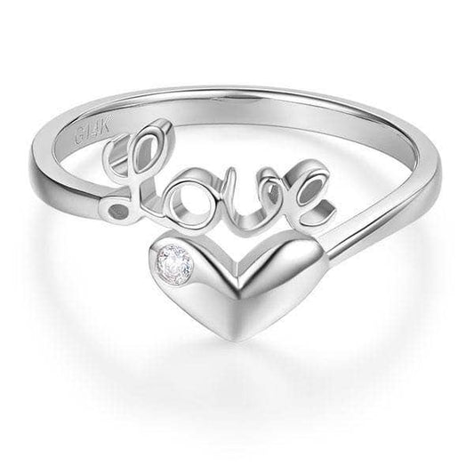 14k White Gold Love Heart Ring 0.01ct Natural Diamond