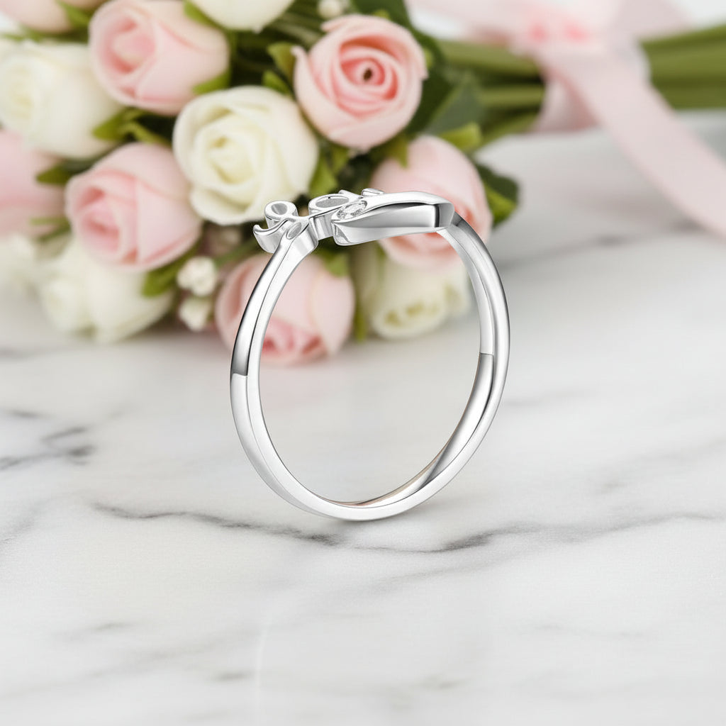14k White Gold Love Heart Ring 0.01ct Natural Diamond-Black Diamonds New York