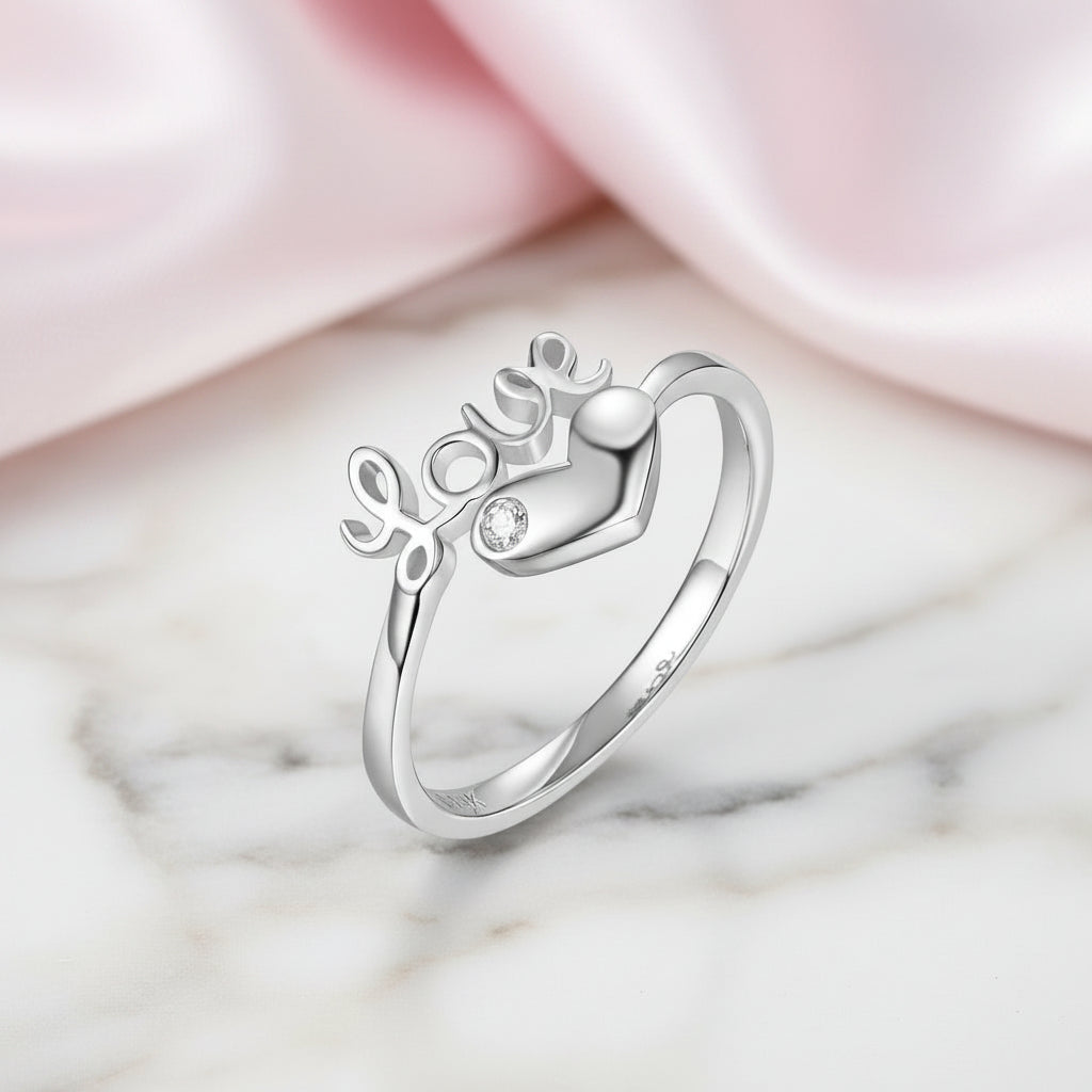14k White Gold Love Heart Ring 0.01ct Natural Diamond-Black Diamonds New York