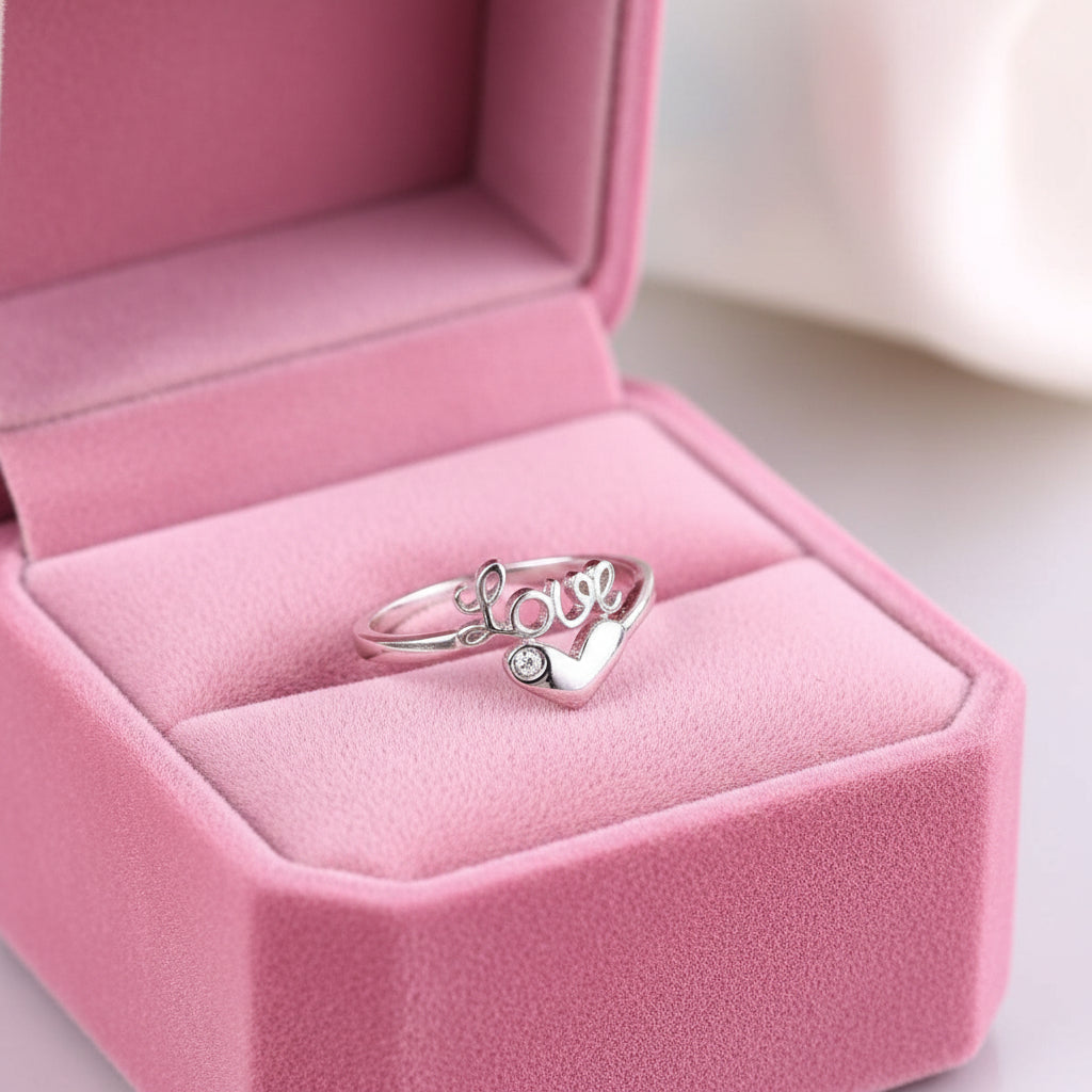 14k White Gold Love Heart Ring 0.01ct Natural Diamond-Black Diamonds New York