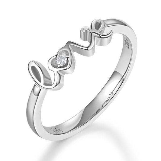 14K White Gold Love Ring 0.01ct Natural Diamond
