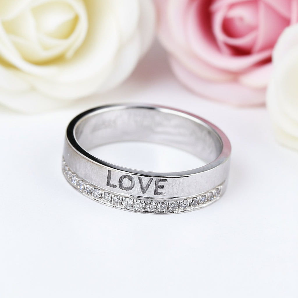 14k White Gold Love Wedding Band 0.12ct Natural Diamonds-Black Diamonds New York