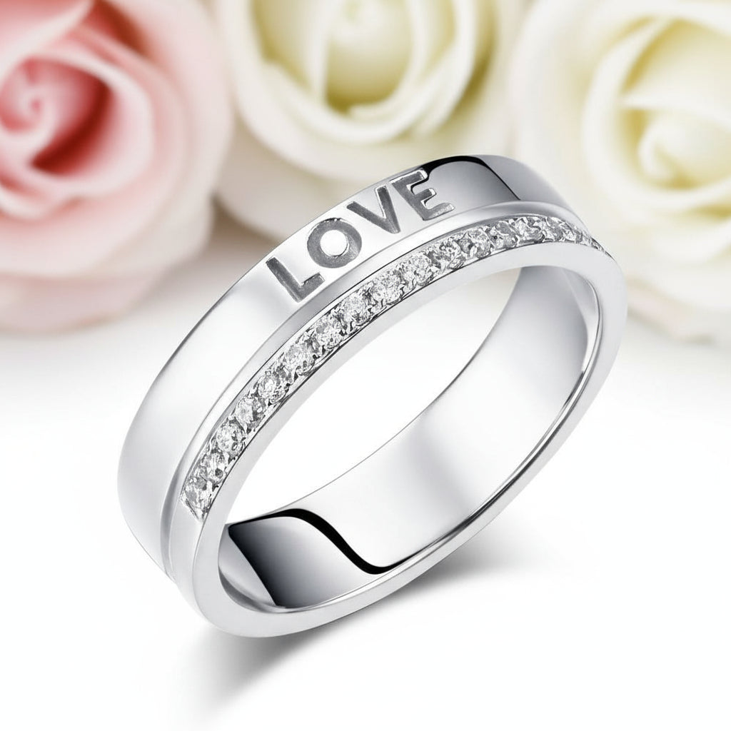 14k White Gold Love Wedding Band 0.12ct Natural Diamonds-Black Diamonds New York