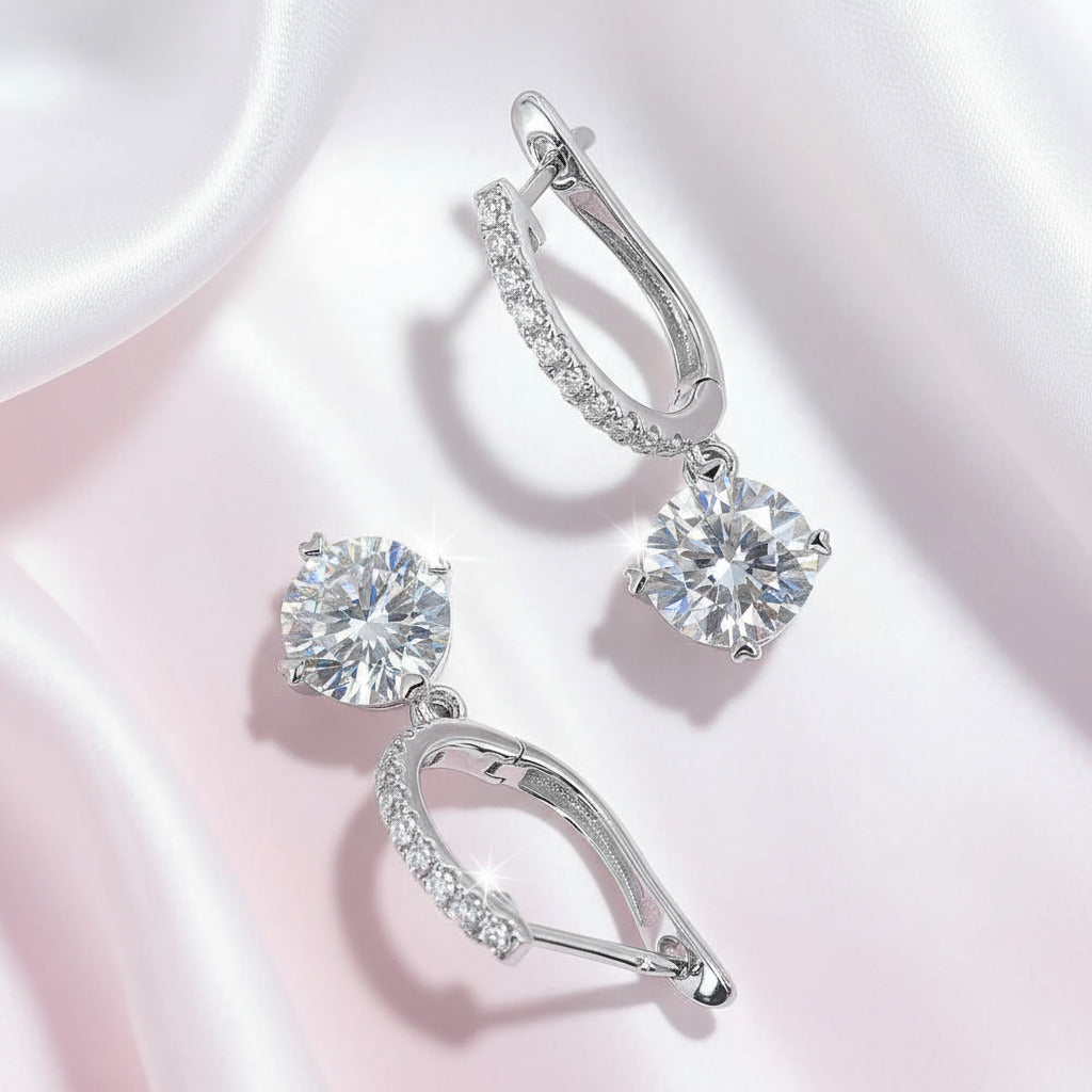 14k White Gold Diamond Dangle Earrings-Black Diamonds New York