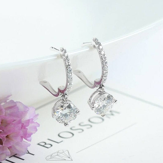 14K White Gold Diamond Dangle Earrings-Black Diamonds New York