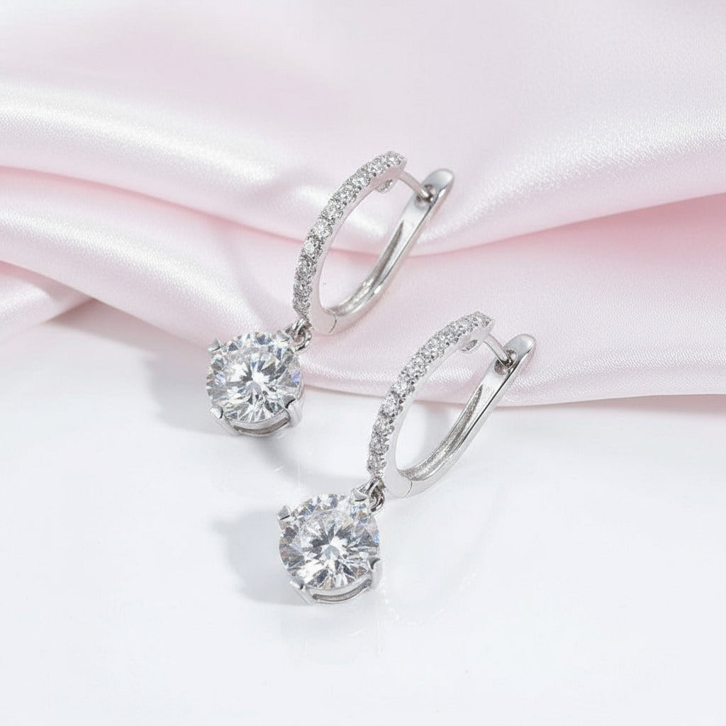 14k White Gold Diamond Dangle Earrings-Black Diamonds New York