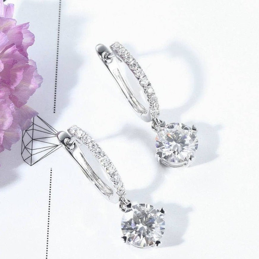 14K White Gold Moissanite Dangle Earrings-Black Diamonds New York