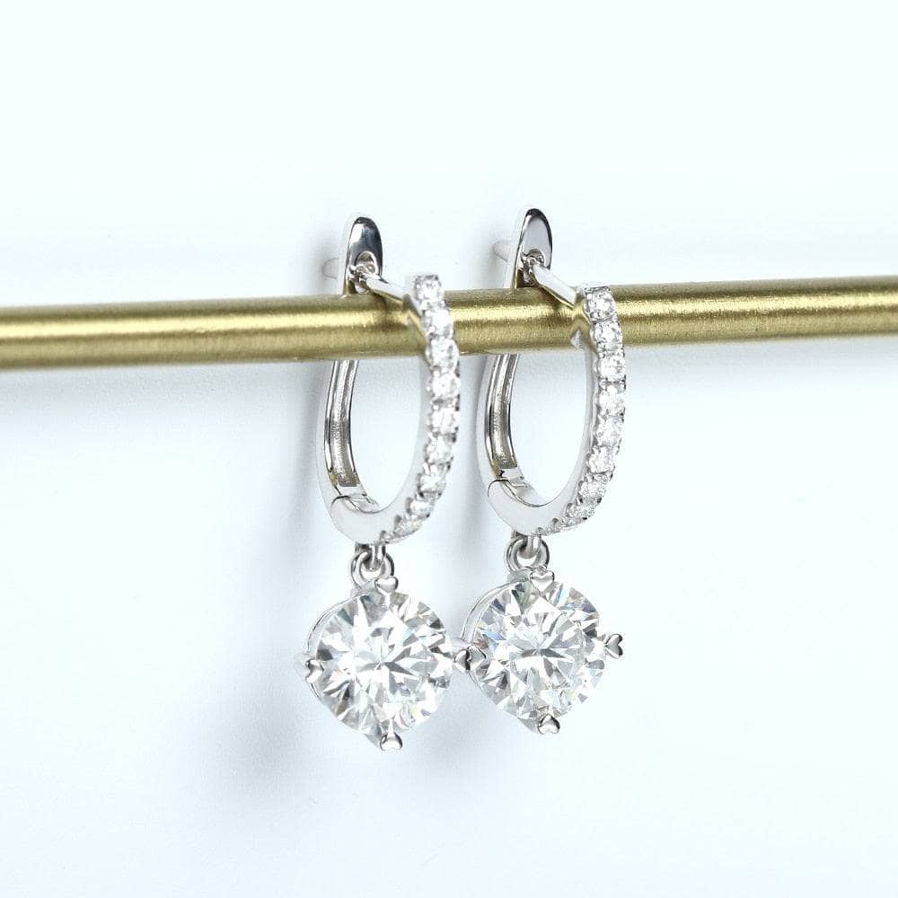 14K White Gold Moissanite Dangle Earrings-Black Diamonds New York