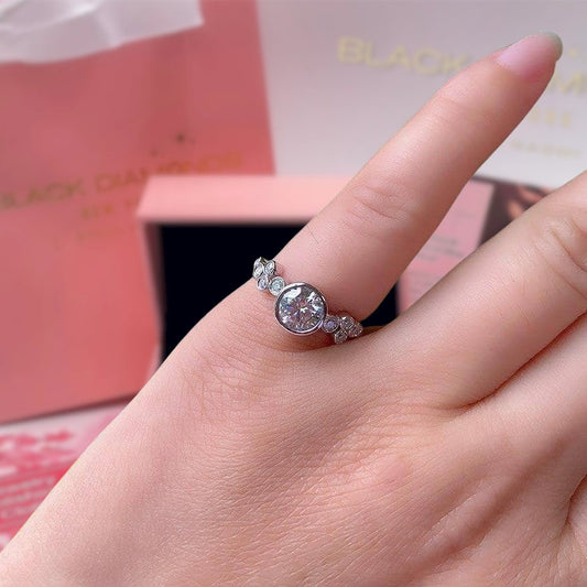 14K White Gold Diamond Engagement Ring-Black Diamonds New York