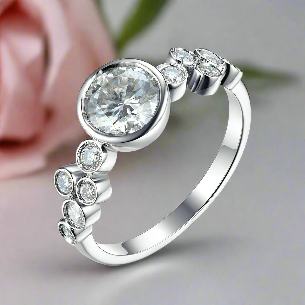 14k White Gold Diamond Engagement Ring-Black Diamonds New York