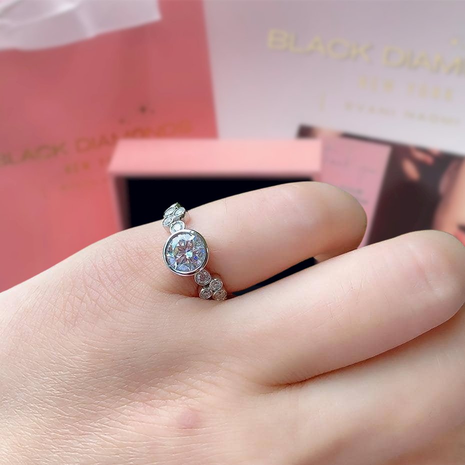 14K White Gold Moissanite Engagement Ring-Black Diamonds New York