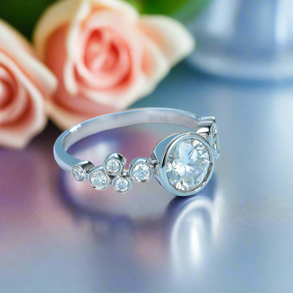 14k White Gold Diamond Engagement Ring-Black Diamonds New York