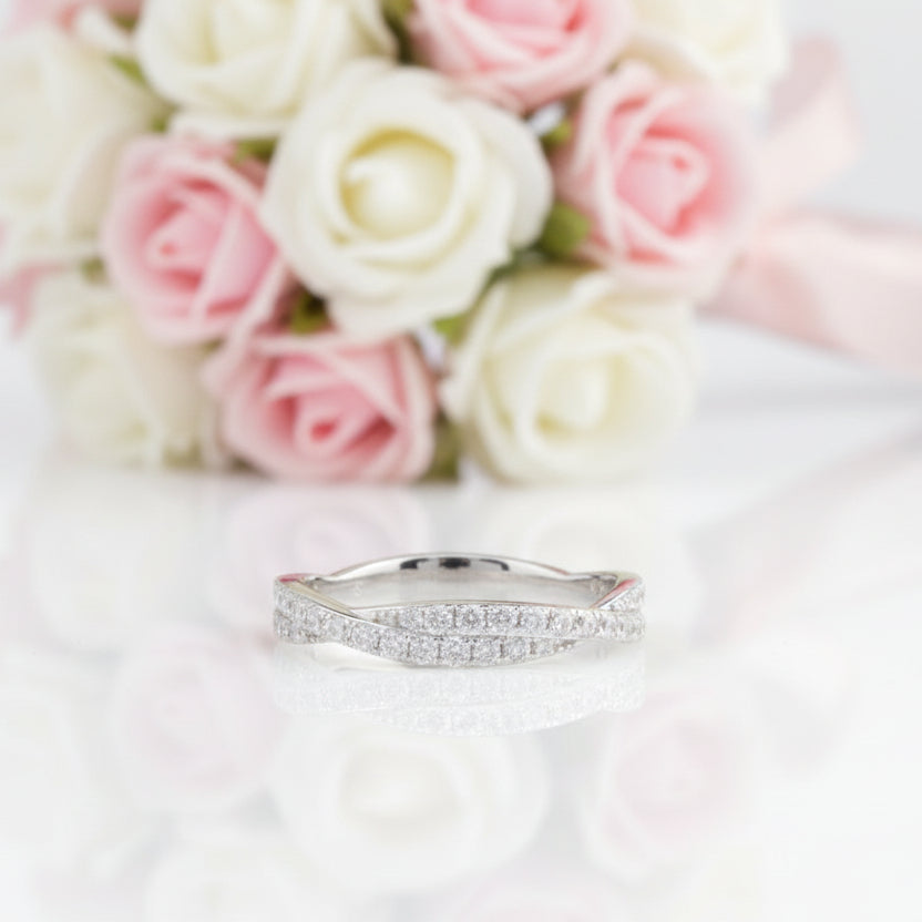 14k White Gold Diamond Option Half Eternity Twist Band-Black Diamonds New York