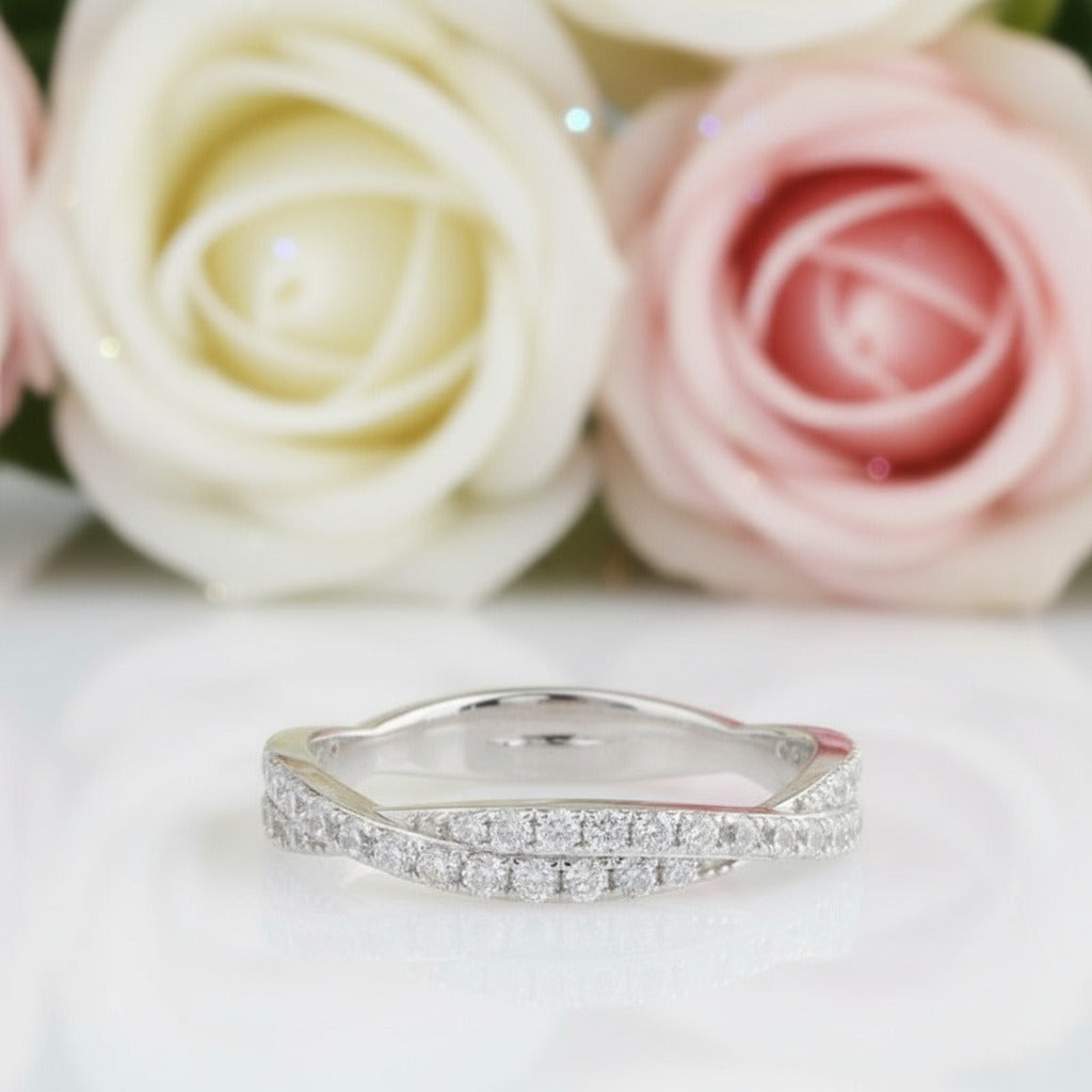 14k White Gold Diamond Half Eternity Twist Band-Black Diamonds New York