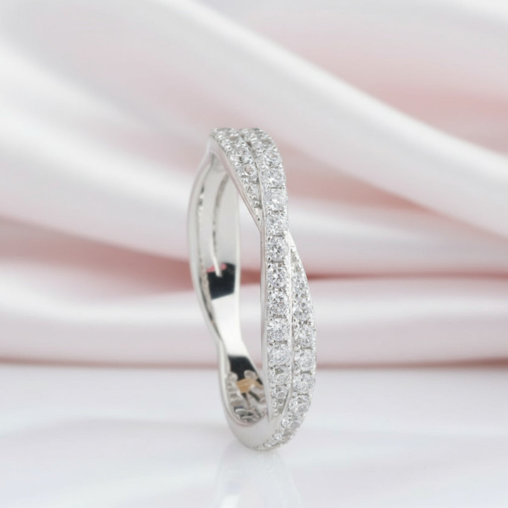 14k White Gold Diamond Option Half Eternity Twist Band-Black Diamonds New York