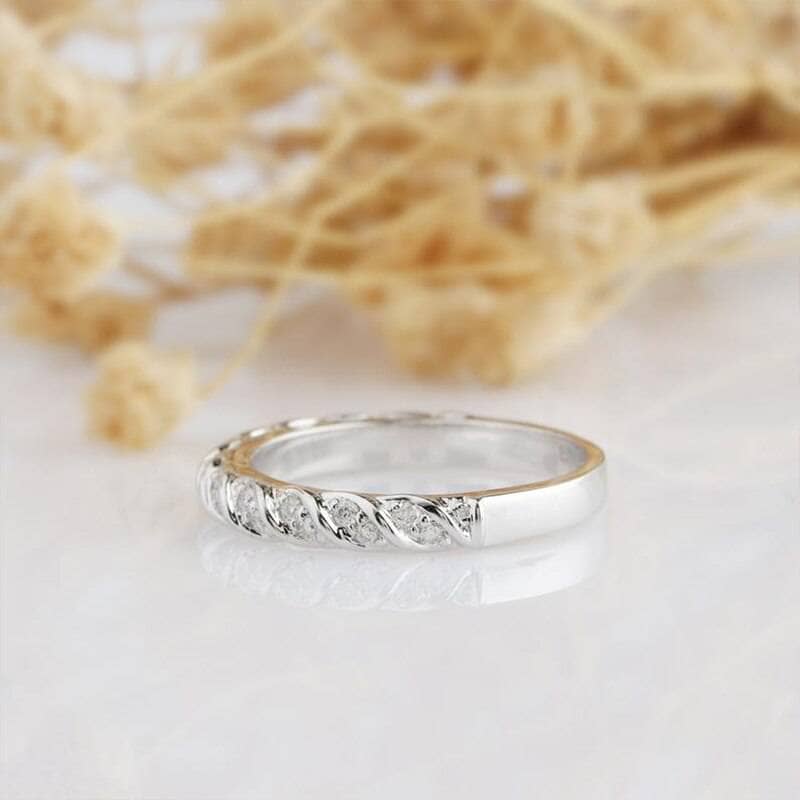 14k White Gold Diamond Stack Half Eternity Wedding Band for Women Gift-Black Diamonds New York