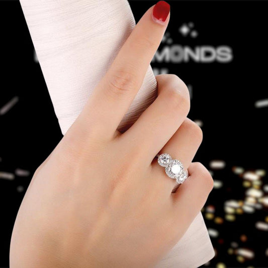 14K White Gold Diamond Three-Stone Halo Engagement Ring-Black Diamonds New York