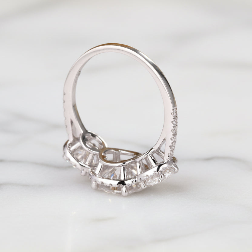 14k White Gold Diamond Three-Stone Halo Engagement Ring-Black Diamonds New York