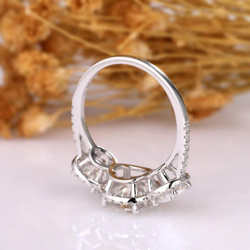 14K White Gold Moissanite Three-Stone Halo Engagement Ring - Black Diamonds New York