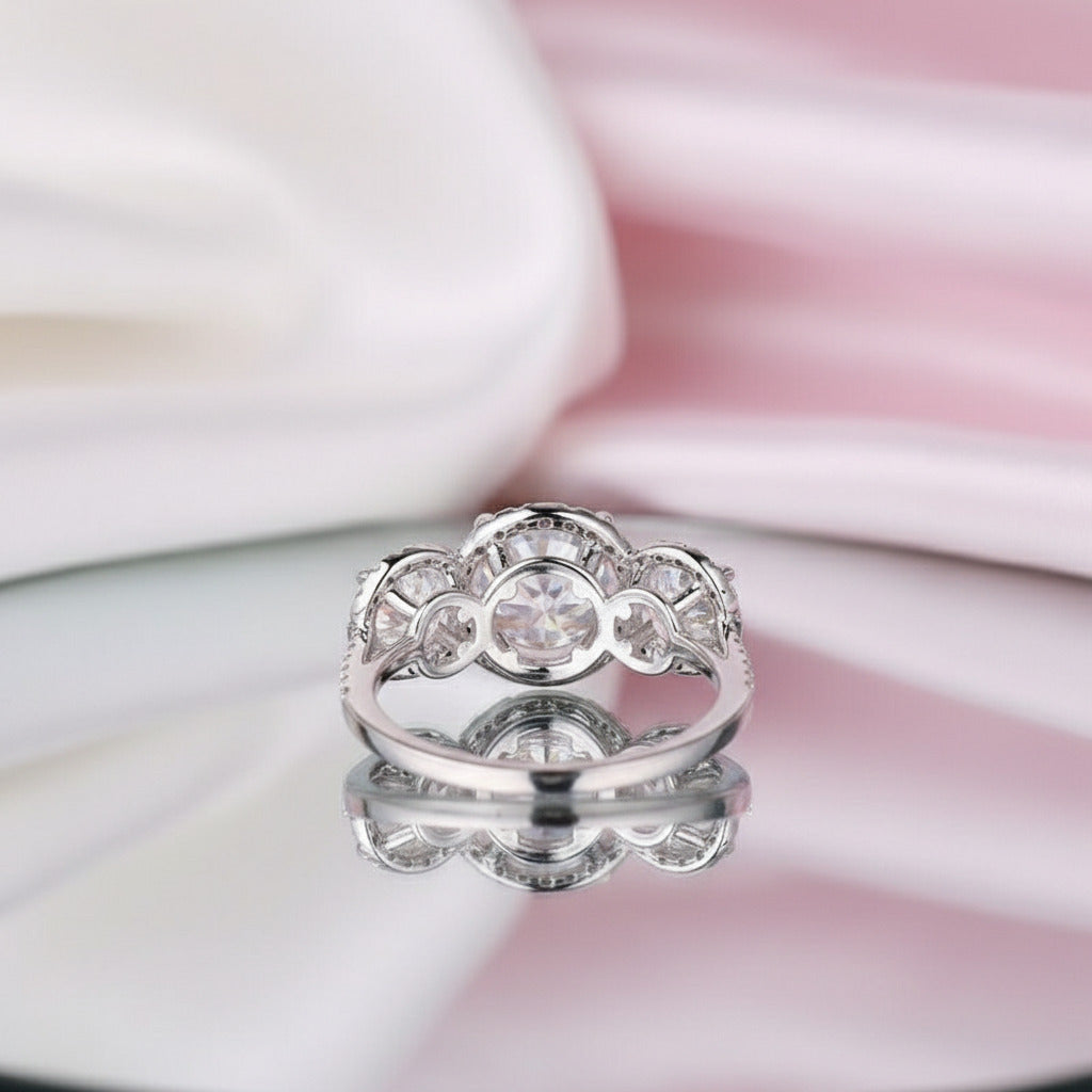 14k White Gold Diamond Three-Stone Halo Engagement Ring-Black Diamonds New York