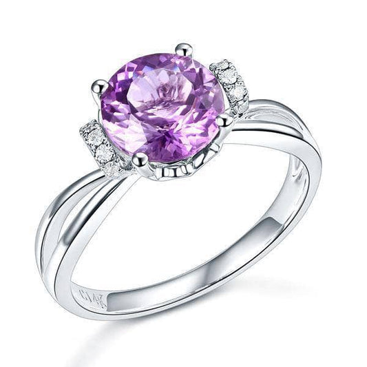 14K White Gold Purple Amethyst Natural Diamond Ring-Black Diamonds New York