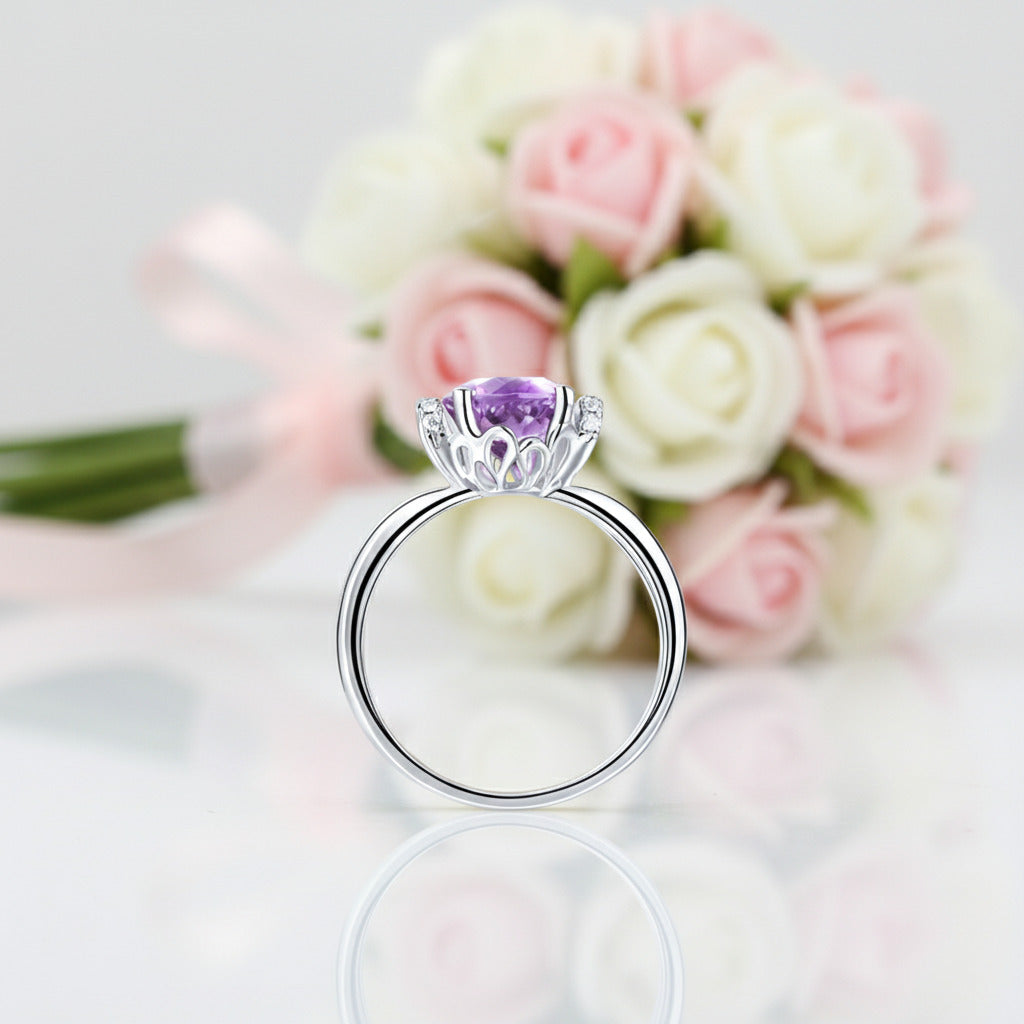14k White Gold Purple Amethyst Diamond Option Ring-Black Diamonds New York