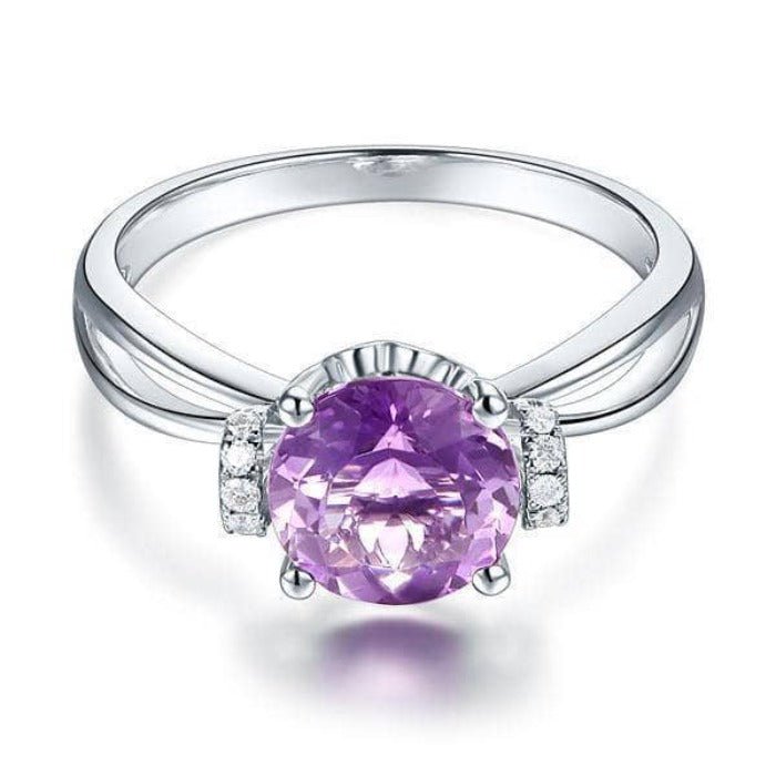 14K White Gold Purple Amethyst Natural Diamond Ring