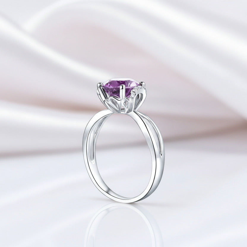 14k White Gold Purple Amethyst Diamond Option Ring-Black Diamonds New York